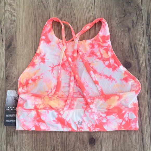 NWT Lululemon Energy Bra High Neck Long Line Size 10 Orange Tie Dye - Picture 2 of 6